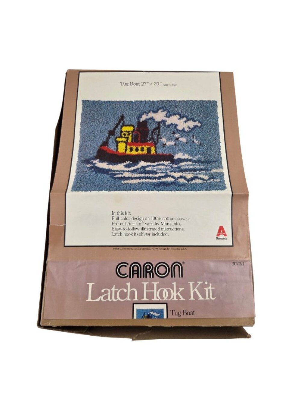 Caron Latch Hook Kit Tug Boat 27 x 20 in 3073/1 Vintage Craft Kit Canvas Yarn